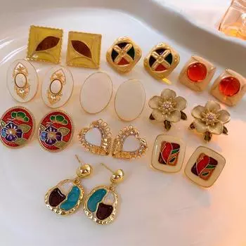 Серьги с квадратной капающей масляной подвеской и золотым гальваническим покрытием из серебра, атмосферные серьги в стиле ретро