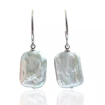 Серьги с квадратным жемчугом, белые серьги с натуральным пресноводным жемчугом, серебряные серьги в стиле барокко, серьги-капли с плоским жемчугом, женские серьги