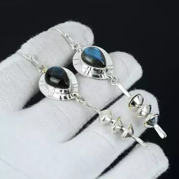 Серьги с лабрадоритом Blue Fire, серебряные серьги, серьги с драгоценными камнями груша, серьги из стерлингового серебра 925 пробы, натуральный драгоценный камень, серьги для медитации 3.14 синий