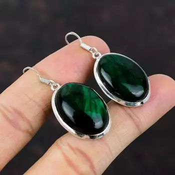 Серьги с лабрадоритом Green Fire Изысканные ювелирные изделия из драгоценных камней Серьги из стерлингового серебра 925 пробы ручной работы Уникальный стиль Серьги Подарок для мамы Серебряные украшения