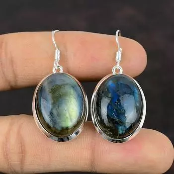 Серьги с лабрадоритом, серьги из натурального драгоценного камня, ювелирные изделия ручной работы, серьги из стерлингового серебра 925 пробы, уникальные серьги, ювелирные изделия из камня, подарок для матери