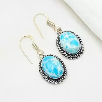 Серьги с ларимаром, ювелирные изделия из стерлингового серебра 925 пробы, серьги с драгоценными камнями, подарок для нее, изящные ювелирные изделия ручной работы 1.41 Inches синий