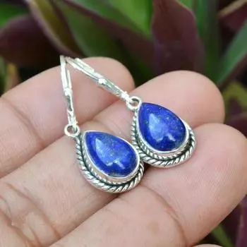 Серьги с лазуритом, драгоценный камень груша, серьги с драгоценными камнями, серьги из стерлингового серебра