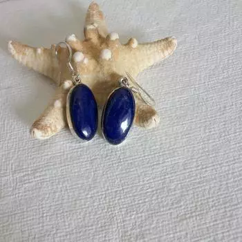 Серьги с лазуритом, серьги с лазуритом из стерлингового серебра, серьги из натурального лазурита, серьги-капли с синим лазуритом Free Size синий