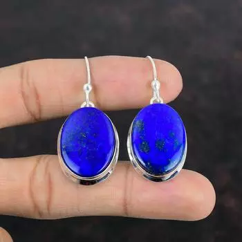 Серьги с лазуритом, серьги с драгоценными камнями, достойные ювелирные изделия, серьги из стерлингового серебра 925 пробы, серьги ручной работы, ювелирные изделия из натурального лазурита, подарок для нее