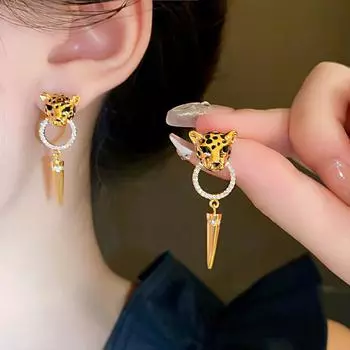 Серьги с леопардовым принтом из настоящего золота с гальваническим покрытием и серебряной иглой с цирконом, нишевые легкие серьги роскошного дизайна, индивидуальные высококачественные женские серьги
