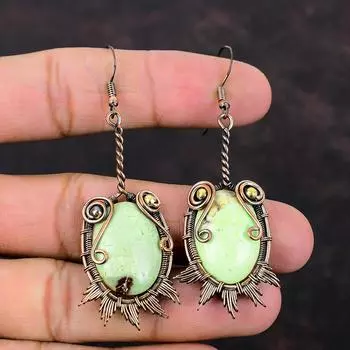 Серьги с лимонным хризопразом, серьги из медной проволоки, оригинальные ювелирные изделия из драгоценных камней, серьги ручной работы, красивые медные ювелирные серьги для подарка