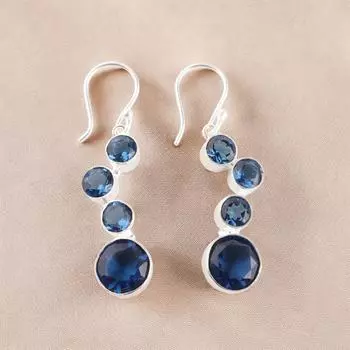 Серьги с лондонским голубым топазом, драгоценными камнями, из серебра 925 пробы, ручной работы, для помолвки, EE-161-1