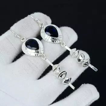 Серьги с лондонским голубым топазом, серебряные серьги, серьги с драгоценными камнями груша, серьги из стерлингового серебра 925 пробы, серьги с драгоценными камнями, серьги для медитации 3.14 синий