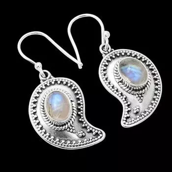Серьги с лунным камнем, дизайнерские серьги в стиле бохо, серьги ручной работы, серьги с камнем по дате рождения, подарок для нее, серебро 925 пробы