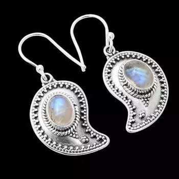 Серьги с лунным камнем, дизайнерские серьги ручной работы, подарок для женщин, украшения в стиле бохо, серебро 925 пробы