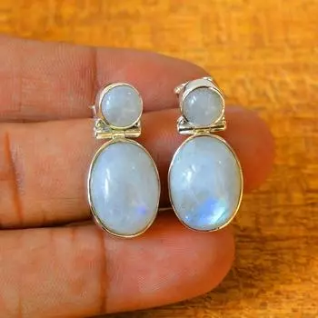 Серьги с лунным камнем, подарок для нее, дизайнерские серьги, украшения ручной работы, серебро 925 пробы, украшения в стиле бохо