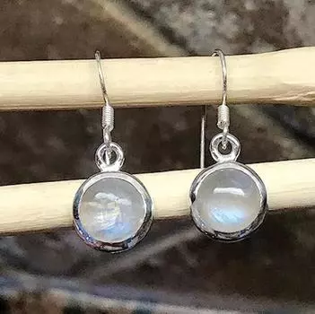 Серьги с лунным камнем, Серьги с подвесками, Серьги ручной работы, Серьги с рамкой, Серьги с драгоценными камнями, Подарок на день рождения, Круглый камень, Подарочные украшения