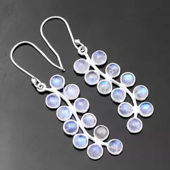 Серьги с лунным камнем, серьги из цельного серебра 925 пробы, висячие серьги, подарок для нее, серьги ручной работы, серьги с камнями, соответствующими дате рождения