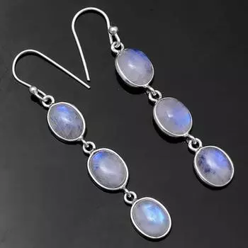 Серьги с лунным камнем, серьги ручной работы, серебро 925 пробы, серьги-ободки, подарок для нее, женские серьги