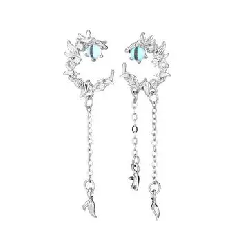 Серьги с лунным камнем, синим эвкалиптом и птицей для женщин, японские и корейские модные универсальные серьги-кисточки