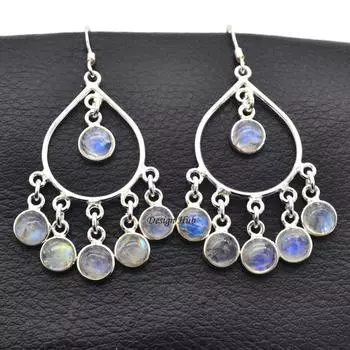 Серьги с лунным камнем Стерлингового серебра 925 пробы Ювелирные изделия ручной работы Мотающиеся и висячие серьги Рождественский подарок 2 серебряный