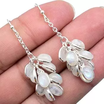 Серьги с лунным камнем, висячие серьги, подарок для нее, дизайнерские серьги, серьги с камнями по дате рождения, женские серьги, серебро 925 пробы