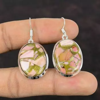 Серьги с медным розовым опалом и драгоценными камнями Серьги в стиле бохо Серьги из стерлингового серебра 925 пробы Элегантные серьги Стильные ювелирные изделия ручной работы Подарок на годовщину