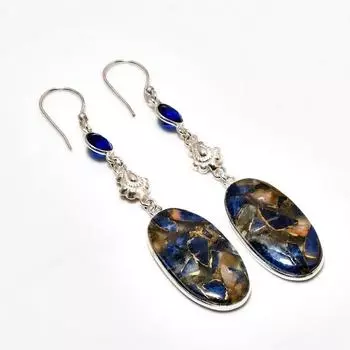 Серьги с медным содалитом и голубым топазом, посеребренные 925 пробы, 3,03 дюйма