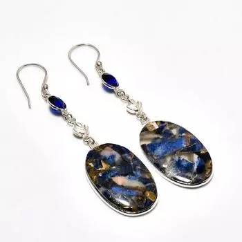 Серьги с медным содалитом и голубым топазом, посеребренные 925 пробы, 3,03 дюйма