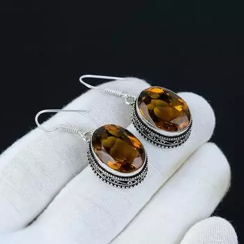 Серьги с медовым топазом, серьги из стерлингового серебра 925 пробы, серьги ручной работы, антикварные серьги, драгоценный камень медовый топаз, подарки для матери, украшения для нее 1.96