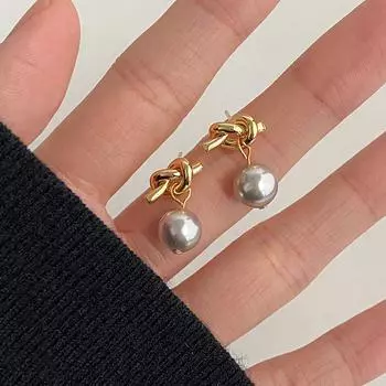 Серьги с металлическим жемчугом и узлом во французском стиле ретро M