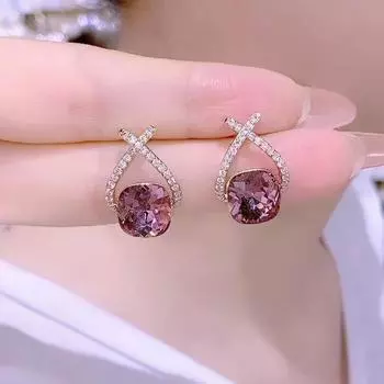 Серьги с микро-инкрустацией, женские серьги с крестиком и кристаллами, модные украшения фиолетовый