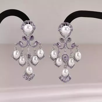 Серьги с микроинкрустацией цирконием, модные французские ретро-серьги в форме капли воды, роскошные легкие серьги, высококачественные серьги. розовый