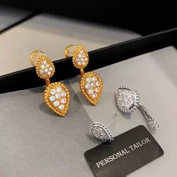 Серьги с микроинкрустацией во французском стиле, женские нишевые серьги, золотые серьги, модные серьги высокого класса