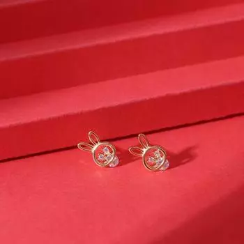 Серьги с милым кроликом и полыми бриллиантами, женские модные маленькие серьги в стиле нишевого дизайна