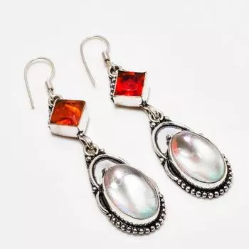 Серьги с мистическим радужным топазом и гранатом 925 пробы, посеребренные, 2,65 дюйма