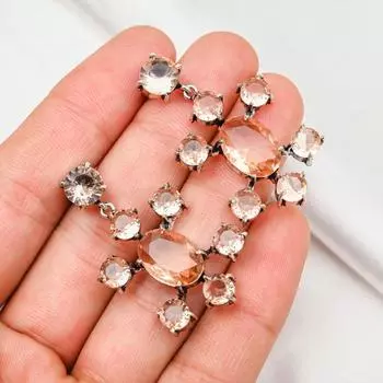 Серьги с морганитом, драгоценные камни ручной работы, 925 пробы, серьги из стерлингового серебра, антикварные украшения, для подарка на помолвку 1.57 Inches оранжевый