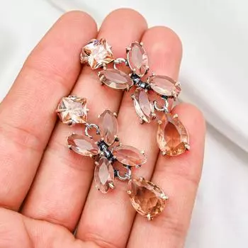 Серьги с морганитом, драгоценные камни ручной работы, 925 пробы, серьги из стерлингового серебра, антикварные украшения, для подарка на помолвку 1.57 Inches оранжевый