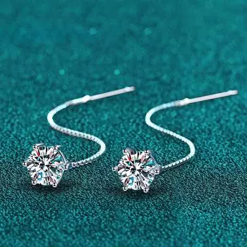 Серьги с муассанитом, 1 карат, стерлинговое серебро S925, с покрытием из белого золота, проволочная линия, серьги-кольца, свадебные ювелирные украшения 0.5ct and 0.5ct