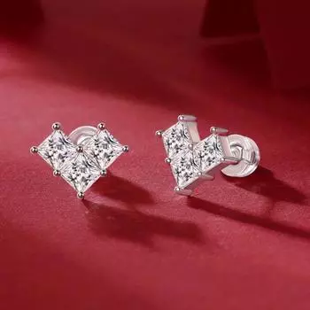 Серьги с муассанитом принцессы цвета D 2,4 карата, стерлинговое серебро S925, с покрытием из белого золота 18 карат, серьги-гвоздики в форме сердца для женщин, изысканные ювелирные изделия 1.2ct and 1.2ct