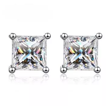Серьги с муассанитом принцессы цвета D, стерлингового серебра 925 пробы, с покрытием из белого золота 18 карат, серьги для женщин, изящные ювелирные изделия 1ct (0.5ct each)