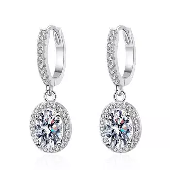 Серьги с муассанитом в один карат Женские серьги из стерлингового серебра S925 Женские классические серьги в форме яйца с платиновым покрытием Серьги с муассанитом