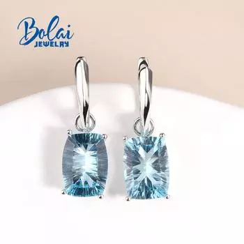 Серьги с настоящим небесно-голубым топазом специальной огранки, изысканные украшения из натурального драгоценного камня для женщин, серьги из стерлингового серебра 925 пробы L синий