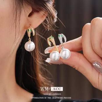 Серьги с настоящим золотым гальваническим цирконием в форме змеи с модным дорожным и высококлассным ощущением серебряный