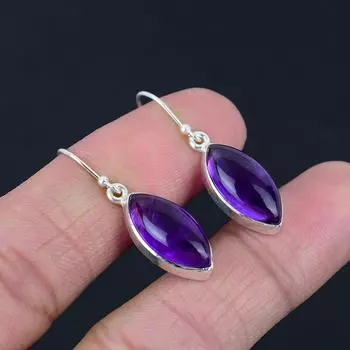 Серьги с натуральным аметистом и драгоценным камнем, твердое серебро 925 пробы, серьги-капли ручной работы, висячие серьги, ювелирные изделия, подарок на день Святого Валентина для близких фиолетовый