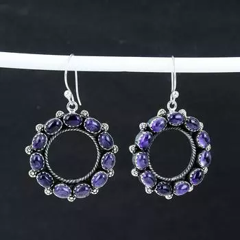 Серьги с натуральным аметистом, серьги из стерлингового серебра 925 пробы, серьги-подвески из серебра ручной работы в стиле бохо, подарок на вечеринку 2.36 фиолетовый