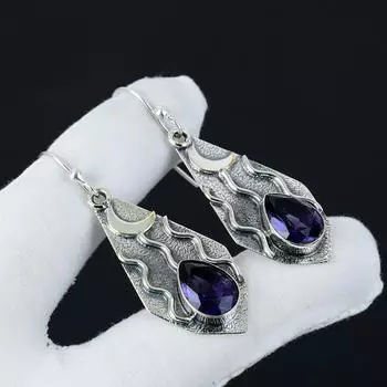 Серьги с натуральным аметистом, серьги из стерлингового серебра 925 пробы, серьги-подвески из серебра ручной работы в стиле бохо, подарки на день рождения, любовь 2.55 фиолетовый