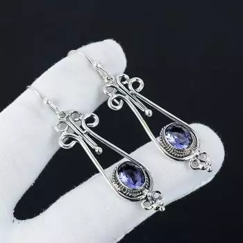 Серьги с натуральным аметистом, серьги из стерлингового серебра 925 пробы, серьги-подвески из серебра ручной работы в стиле бохо, подарки на День матери 2.55 фиолетовый