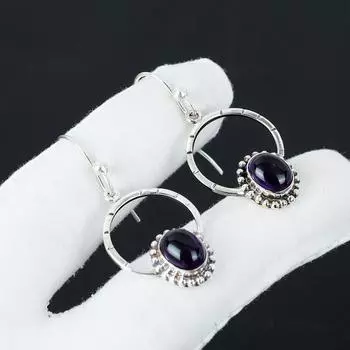 Серьги с натуральным аметистом, серьги из стерлингового серебра 925 пробы, серьги-подвески из серебра ручной работы в стиле бохо, праздничные наряды в подарок 2.16 фиолетовый