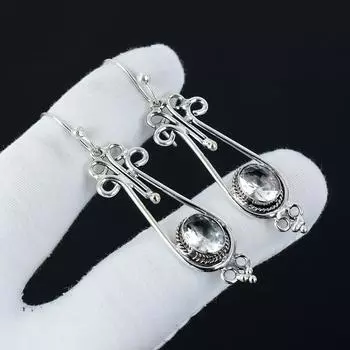 Серьги с натуральным белым топазом, серьги из стерлингового серебра 925 пробы, серьги-подвески из серебра ручной работы в стиле бохо, праздничные наряды в подарок 2.55 белый