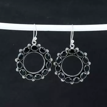 Серьги с натуральным черным камнем шпинель, серьги из стерлингового серебра 925 пробы, серьги-подвески из серебра ручной работы в стиле бохо, подарок из ваты 2.36 чёрный