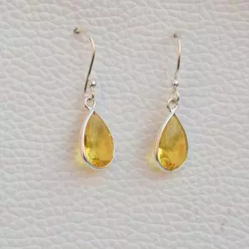 Серьги с натуральным цитрином грушевидной огранки, 925 пробы, серебро, цитрин