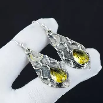 Серьги с натуральным цитрином, серьги из стерлингового серебра 925 пробы, серьги-подвески из серебра ручной работы в стиле бохо, подарки на День матери 2.55 жёлтый