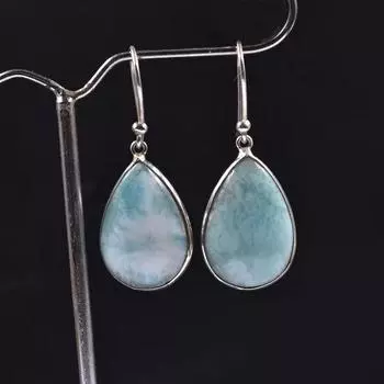 Серьги с натуральным драгоценным камнем ларимар, серебро 925 пробы, серьги с камнем, серьги с ободом, дизайнерские серьги, подарок для нее, женские серьги